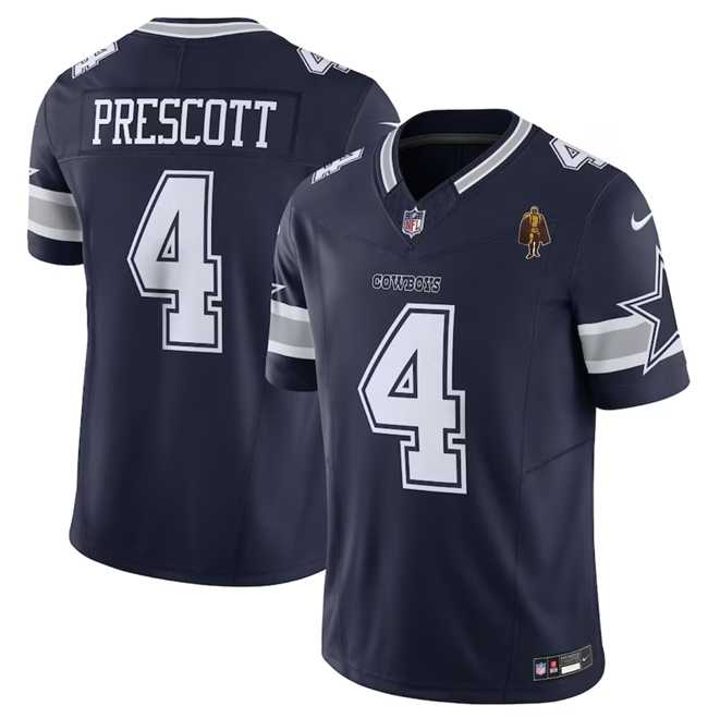 Men%27s Dallas Cowboys #4 Dak Prescott Navy 2023 F.U.S.E. With Walter Payton Patch Vapor Limited Stitched Jersey